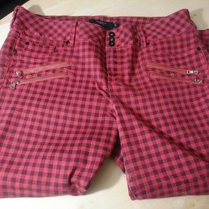 Torrid red and black plaid multi-zip jegging